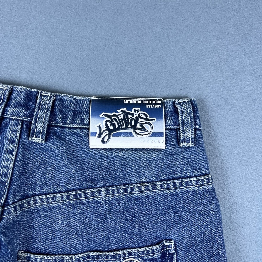 Southpole Mens Vintage Baggy Carpenter Denim Shorts Blue Embroidered Size 34 - Picture 3 of 10